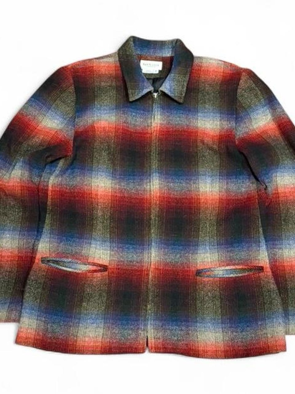 Vintage Van Heusen Plaid Wool Zip Up Light Flannel Jacket